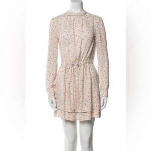 ALC Floral Drawstring Waist Long-Sleeve Dress in Beige